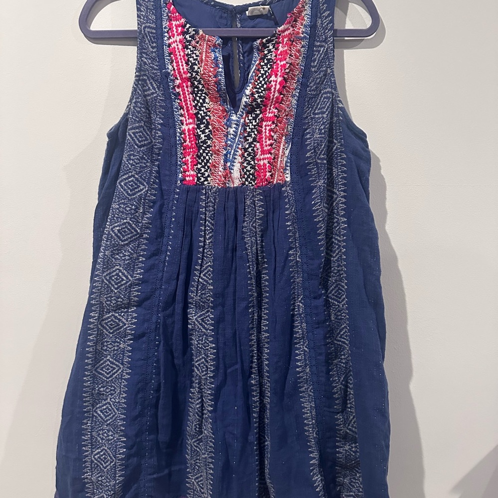 Anthropologie Navy Blue Sleeveless Top with Pink Accents